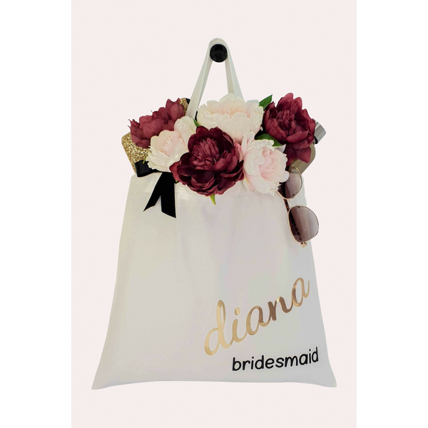 A personalized bridal party tote bag  made from cotton. A perfect gift