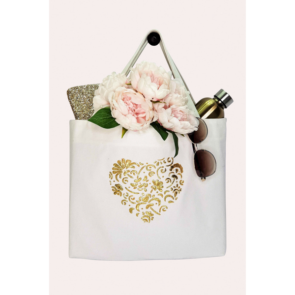 HEART Canvas Wedding Tote Bag