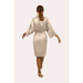 Rear view of champagne satin robe in