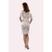 Rear view of knee length of ivory bridal lace robe