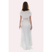 Rear view of long lace trimmed bridal robe in ivory coloured georgette