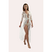 Long lace bridal robe with 3/4 length sleeves worn by model