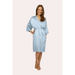 Pale blue satin robe that sits just above the knee 