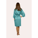Rear view of satin robe in Tiffany blue colour