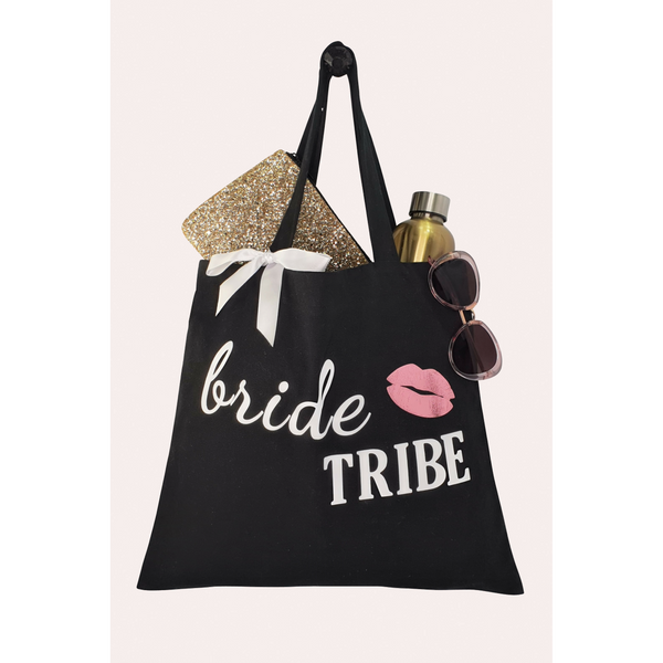 Cotton canvas tote bag for all members of the bridal party with inscription - bride tribe