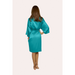 Rear view of knee lenght satin robe in tel colour