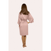 Rear view of knee length satin robe in opal pink colour