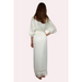Rear view of bridal robe in ivory colour with lace trimmed sleeve and hem edges